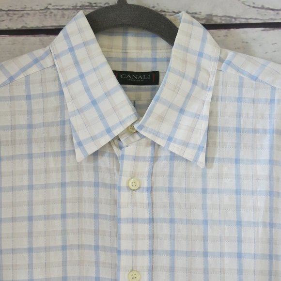 Canali 100% Cotton Checks Plaids Button Down Long Sleeve Shirt - Size Large - Picture 1 of 6